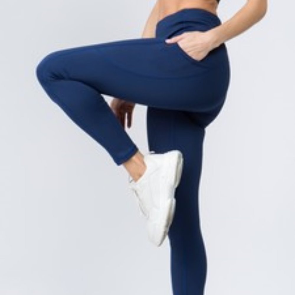 High Waist 5 Pocket Workout Leggings - NAVY BLUE
